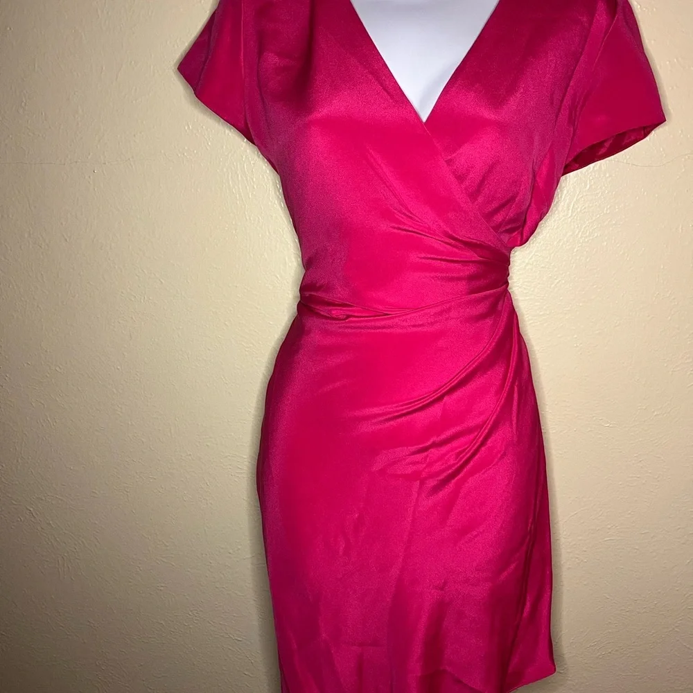 100% silk Maggy London Pink wrap dress - Picture 7 of 11
